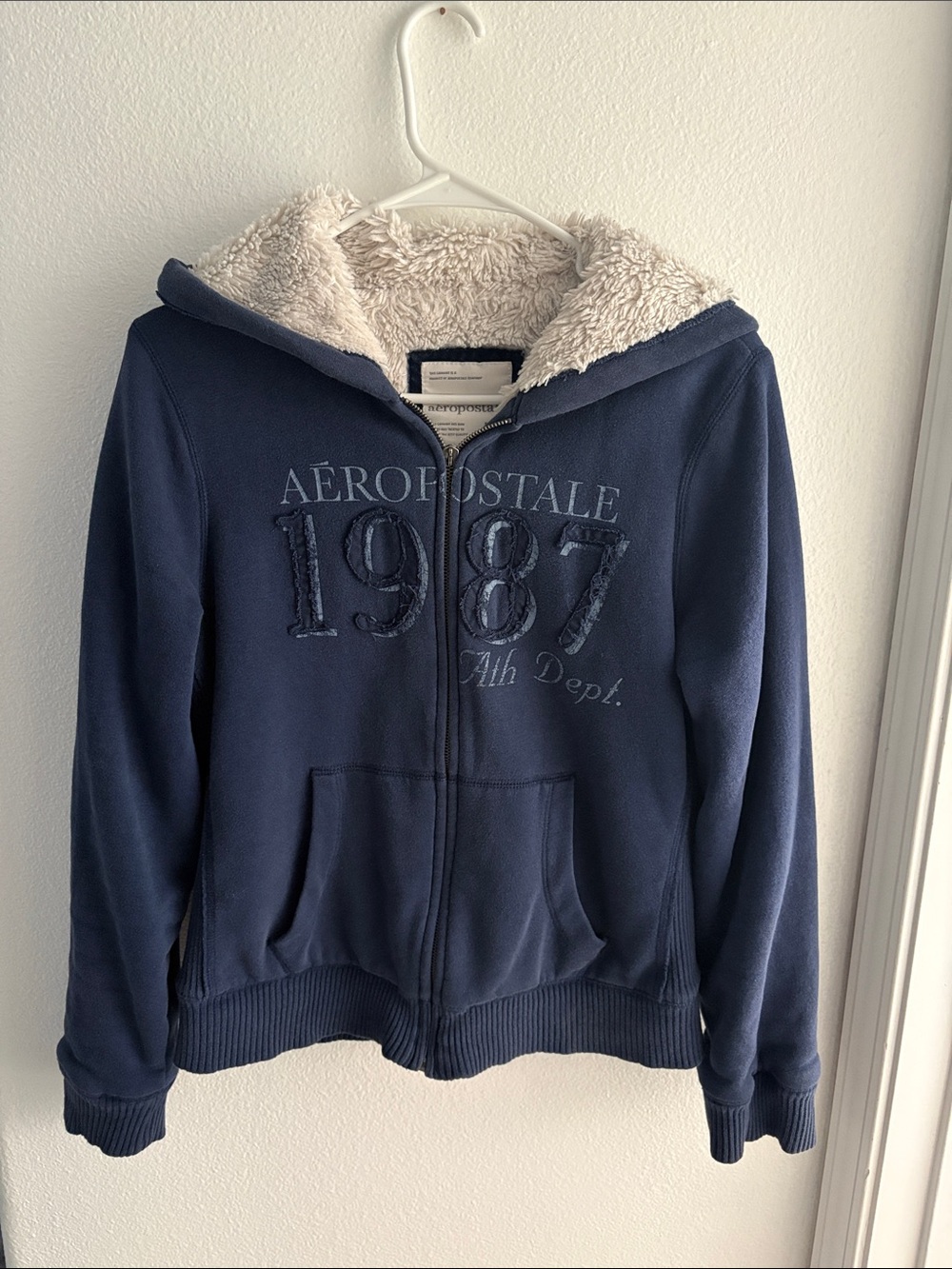 Aeropostale Navy Faux Fur Lined Zip Hoodie Jacket